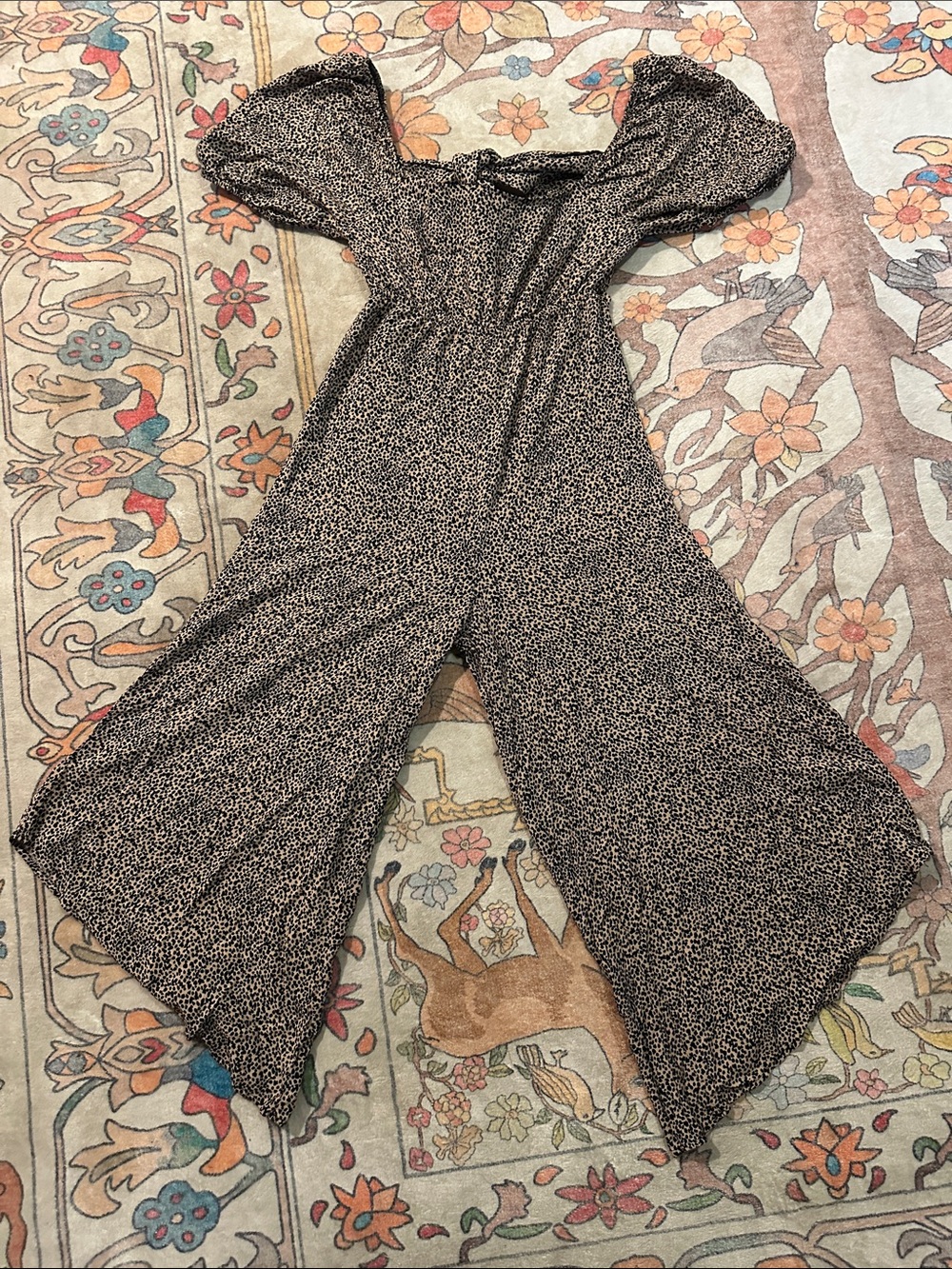 miami Brown Printed Puff-Sleeve Wide-Leg Jumpsuit
